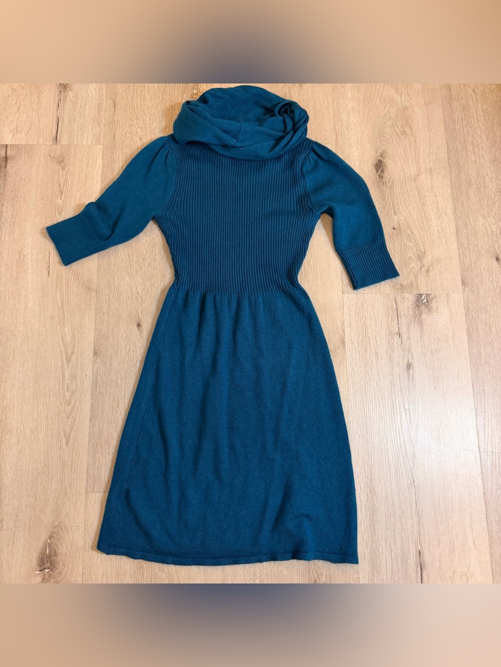Vintage Takeout Y2K Teal Ribbed Cowl Neck Sweater Dress Size